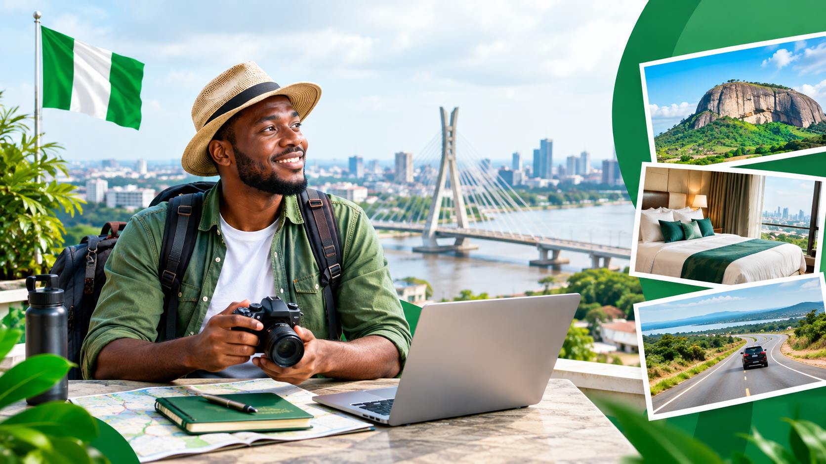 A scenic road trip view showcasing travel and accommodation environments in Nigeria.